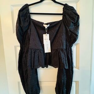 Caroline Constas Black peplum Puff Sleeve Blouse